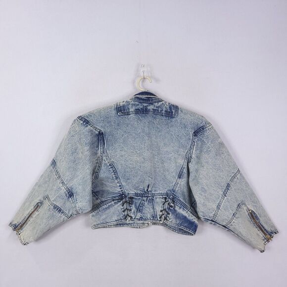 Tiger Fox Jacket Womens M Denim Acid Wash Full Zip Cropped Full Zip Y2K 90s VTG - Picture 7 of 14